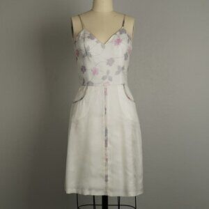 Shell N Floral Organza V Neck Dress White Purple XS Special Occasion Wedding